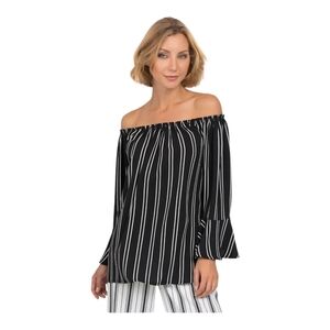 Joseph Ribkoff Striped‎ Off Shoulder Bell Sleeve Womens Blouse Size 6